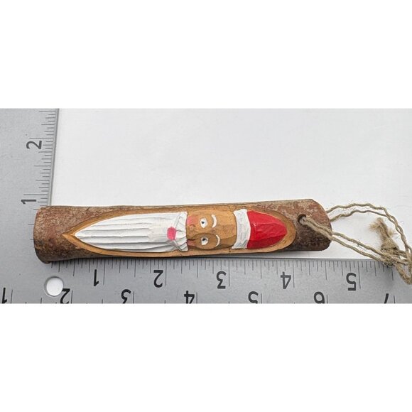 Wooden Carved Santa Face Christmas Tree Ornament Rustic Folk Art Hand Painted - Picture 4 of 8